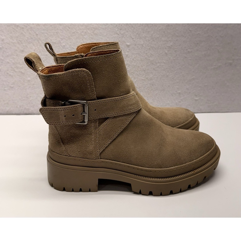 Lucky Brand LP-Elyton Women's Taupe Suede Ankle Boots Lug Sole Buckle Size 7